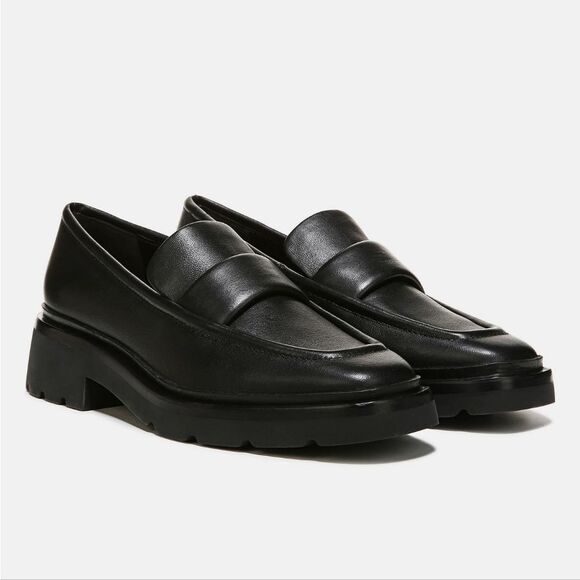 Vince Robin Leather Lug Sole Penny Loafer in Black - Picture 1 of 13